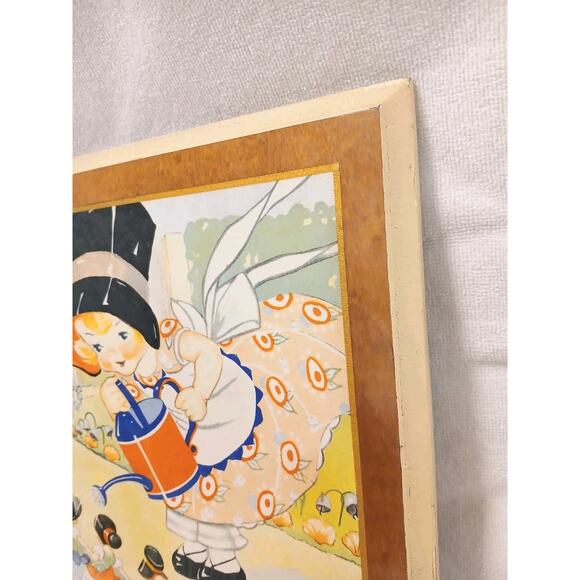 1930s Mistress Mary Quite Contrary Ruth E Newton Nursery Print Wall Art Wood VNT - Picture 2 of 16